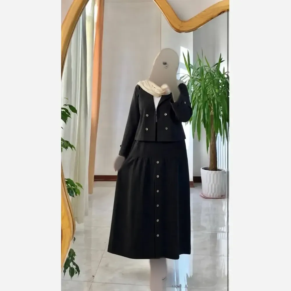 کت دامن جلو دکمه سروناز جنس لنین اعلا فری سایز زنانه
