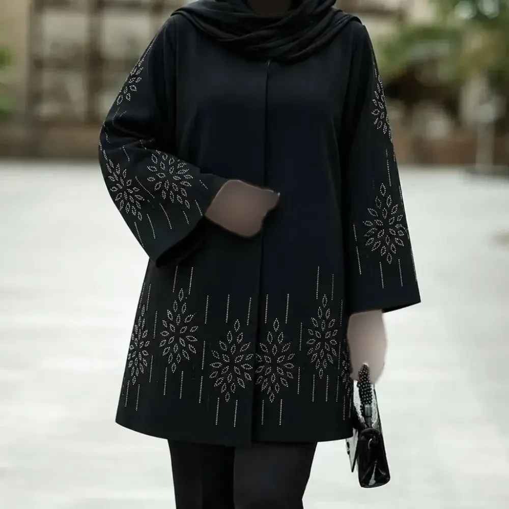 کت مجلسی زنانه آرزو جنس شانتون اندوزی جت بلک رنگ مشکی