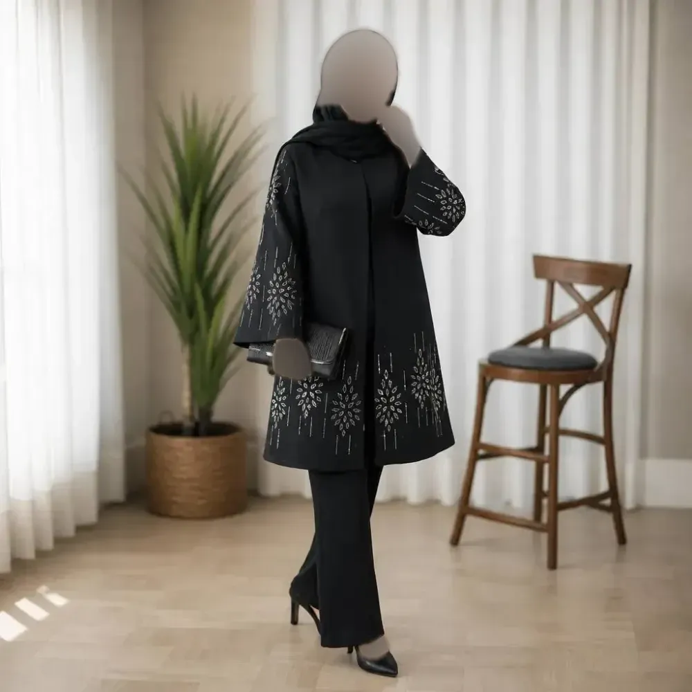 کت مجلسی زنانه آرزو جنس شانتون اندوزی جت بلک رنگ مشکی