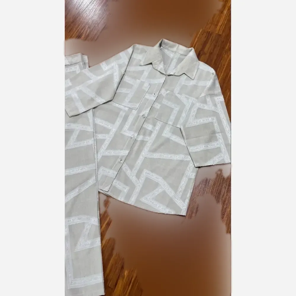 ست یسنا رنگی شانتون کسمه ژاکارد فری سایز 38-50 خاکستری کرم