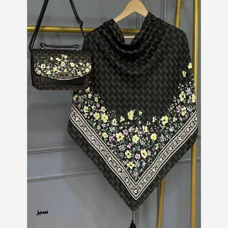 ست کیف و روسری مخمل و چرم صنعتی نخی منگوله دار گل دی