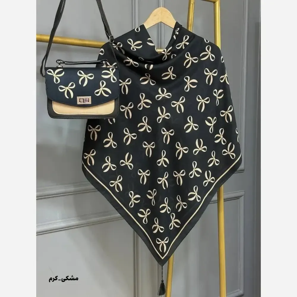 ست کیف و روسری پاپیونی مخمل و چرم صنعتی نخی منگوله دار