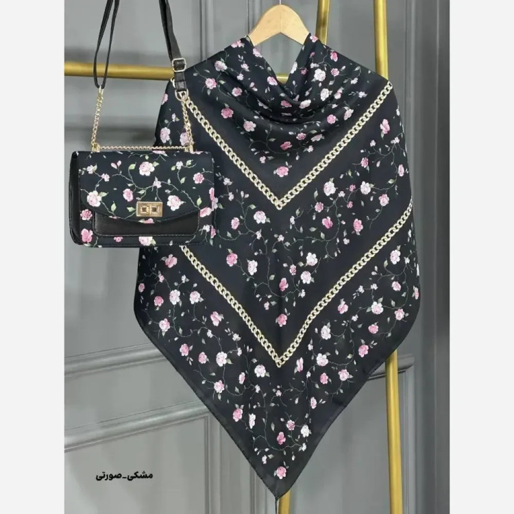 ست کیف و روسری مخمل و چرم صنعتی منگوله دار گلسار