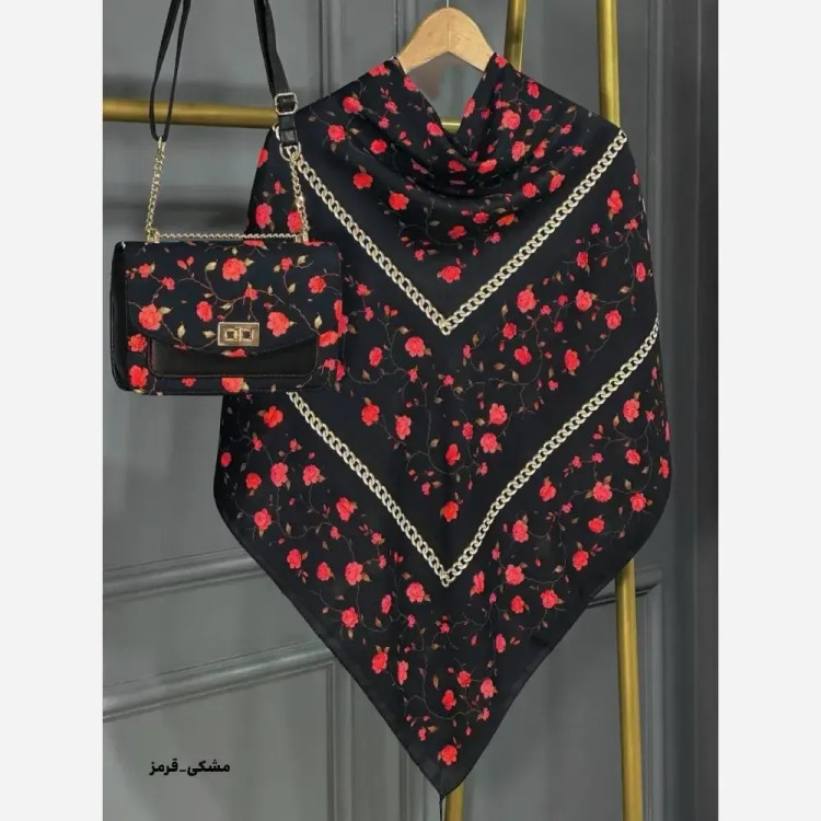 ست کیف و روسری مخمل و چرم صنعتی منگوله دار گلسار