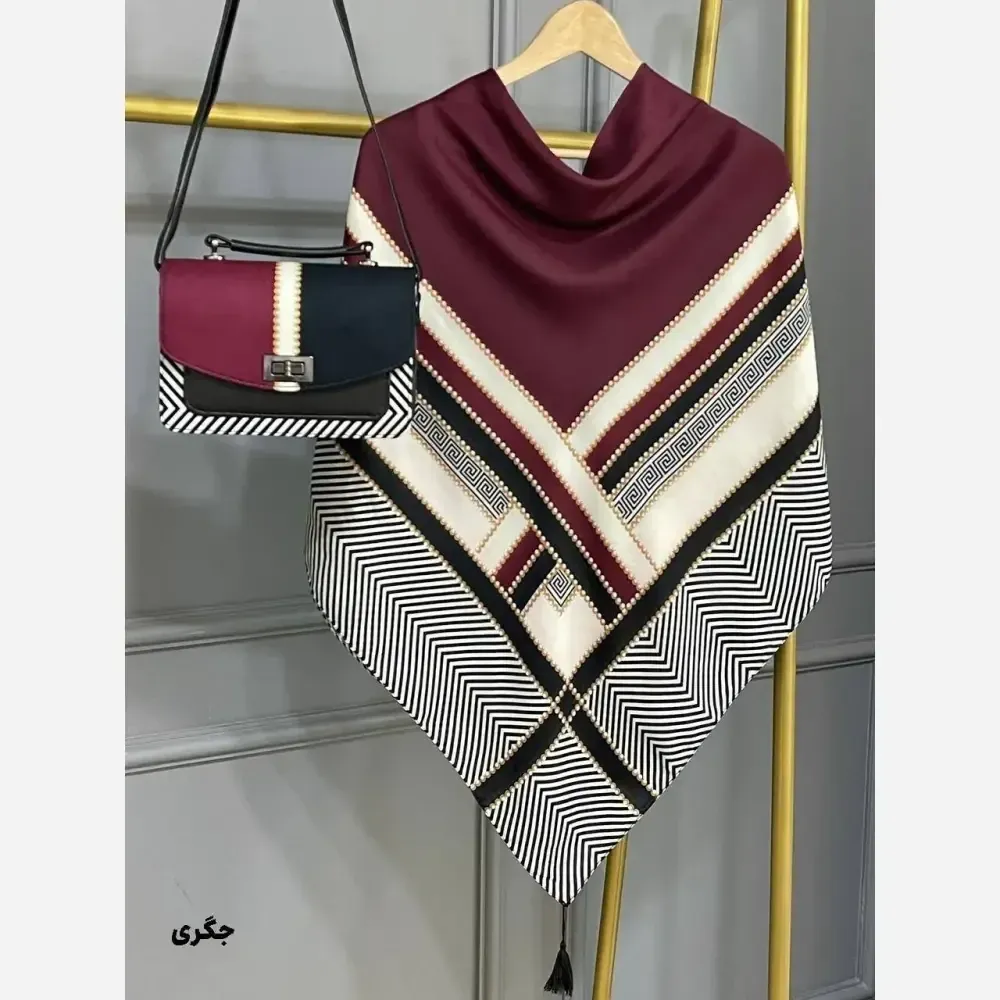 ست کیف و روسری ورساچه تیبا نخی منگوله دار مخمل چرم صنعتی 130x17x23