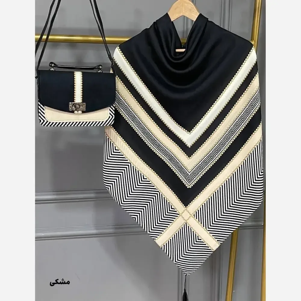 ست کیف و روسری ورساچه تیبا نخی منگوله دار مخمل چرم صنعتی 130x17x23