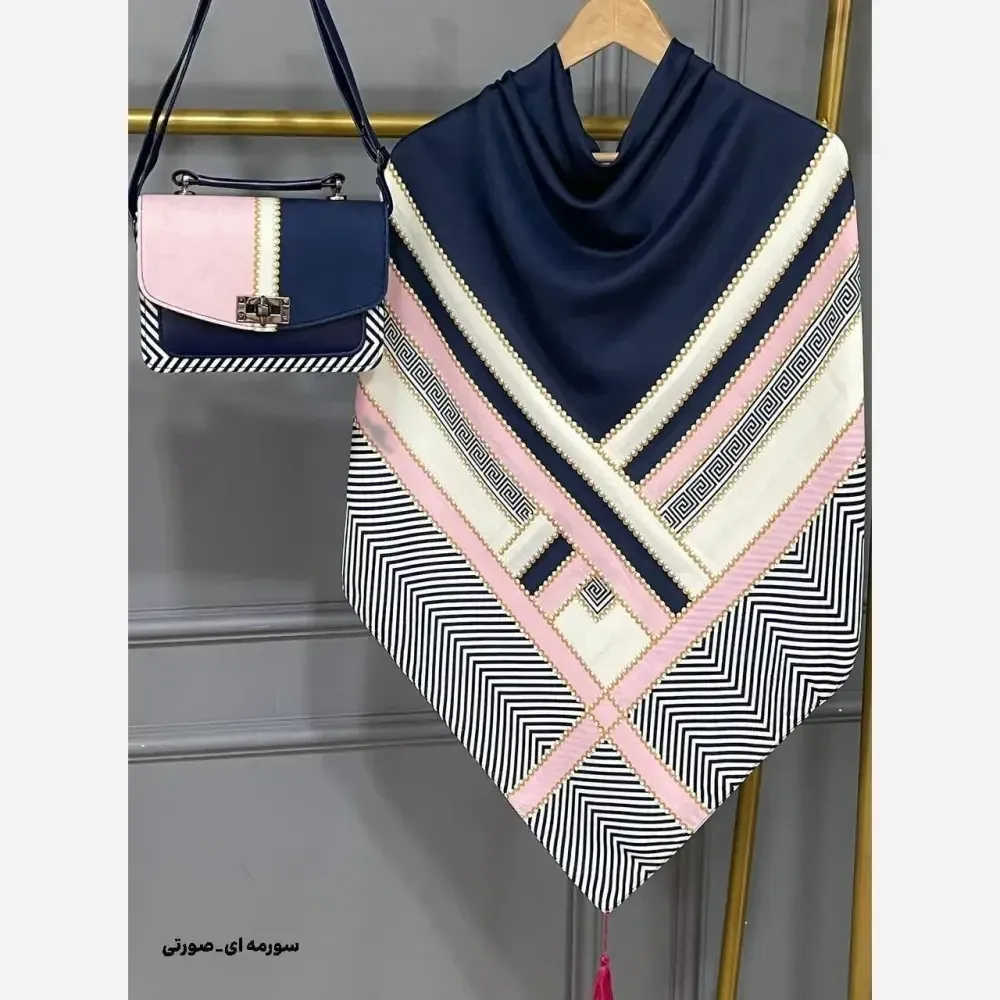 ست کیف و روسری ورساچه تیبا نخی منگوله دار مخمل چرم صنعتی 130x17x23
