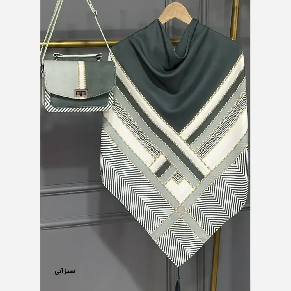 ست کیف و روسری ورساچه تیبا نخی منگوله دار مخمل چرم صنعتی 130x17x23