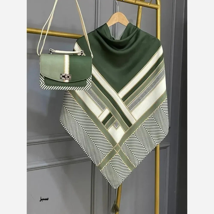 ست کیف و روسری ورساچه تیبا نخی منگوله دار مخمل چرم صنعتی 130x17x23
