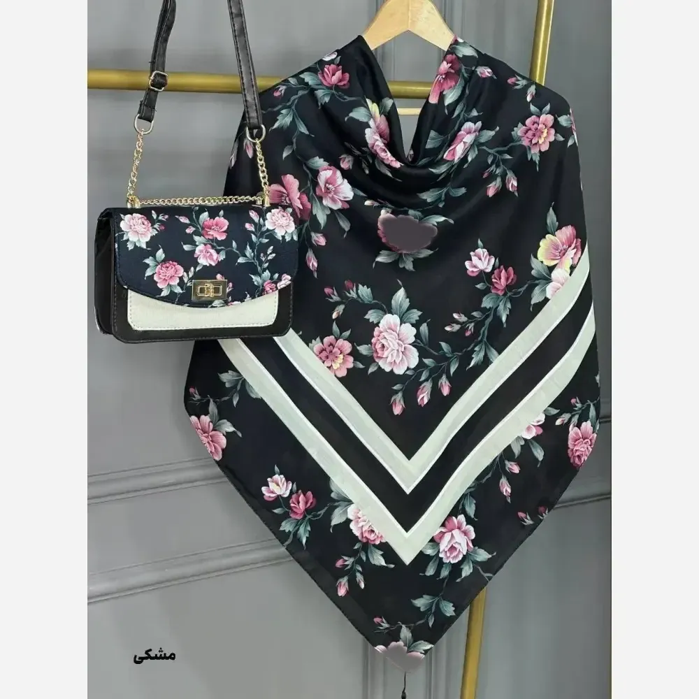 ست کیف و روسری گلفام مخمل و چرم صنعتی نخی منگوله دار قواره 130