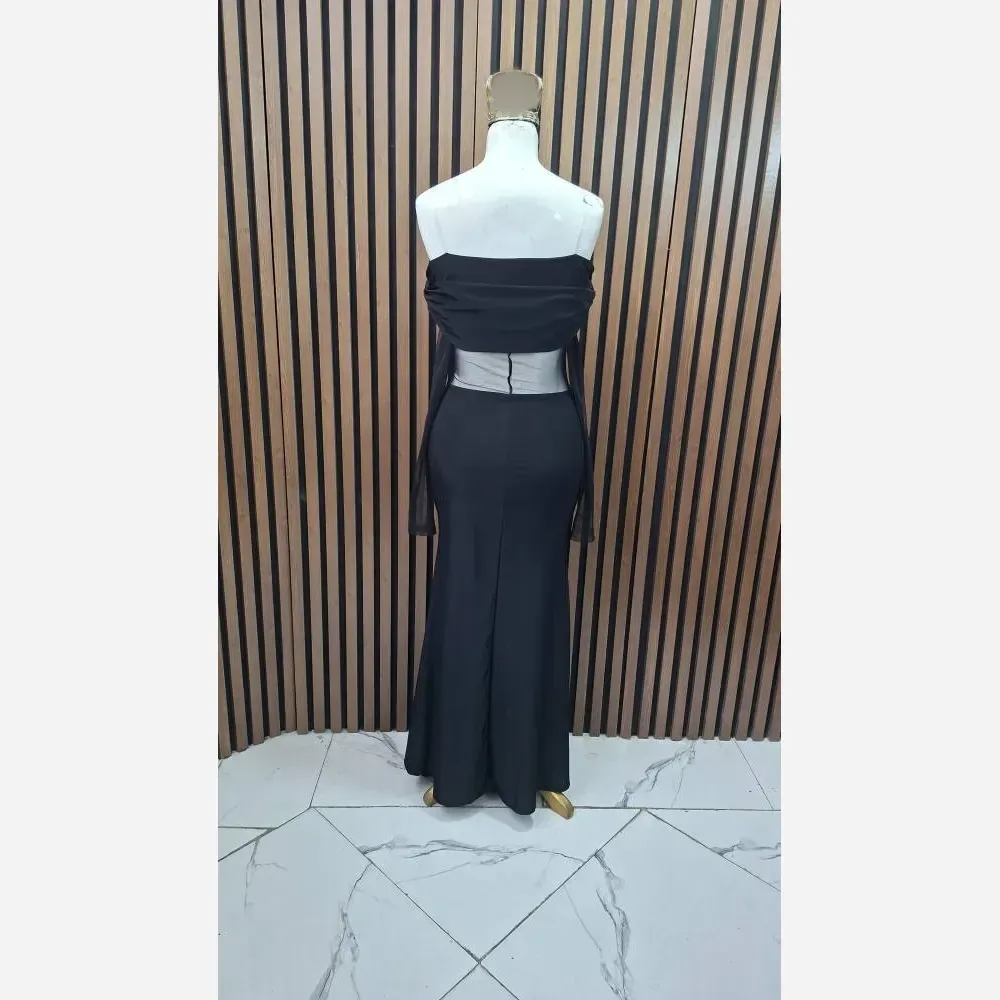 لباس دکلته مشکی جنس فلامنت و تور سایز 36 تا 40 مدل فریال