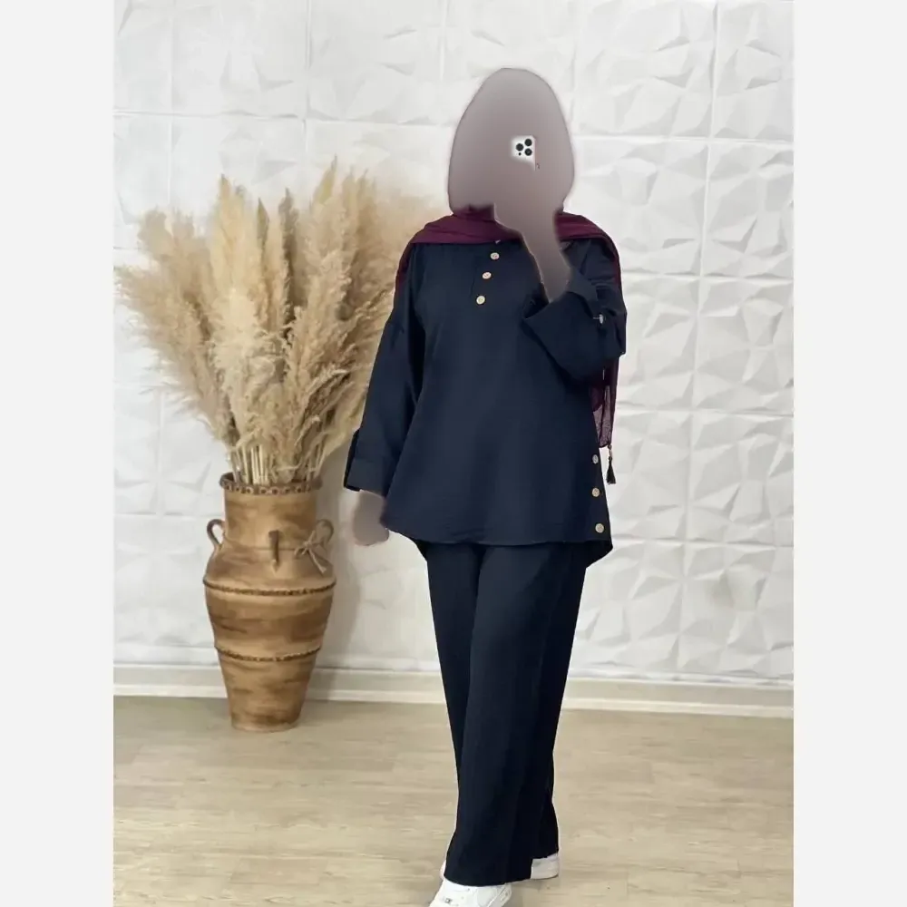 ست شومیز و شلوار بغل دکمه زنانه جنس سوپر شانتون درجه یک فری سایز
