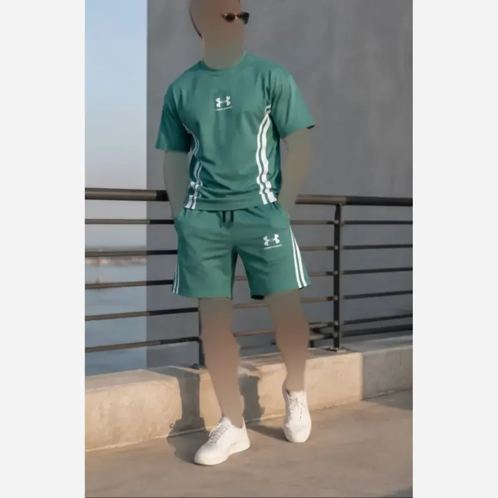 ست تیشرت شلوارک بیسکوییتی طرح UNDER ARMOUR نواردوزی شده
