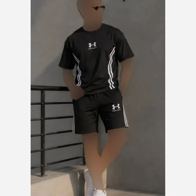 ست تیشرت شلوارک بیسکوییتی طرح UNDER ARMOUR نواردوزی شده