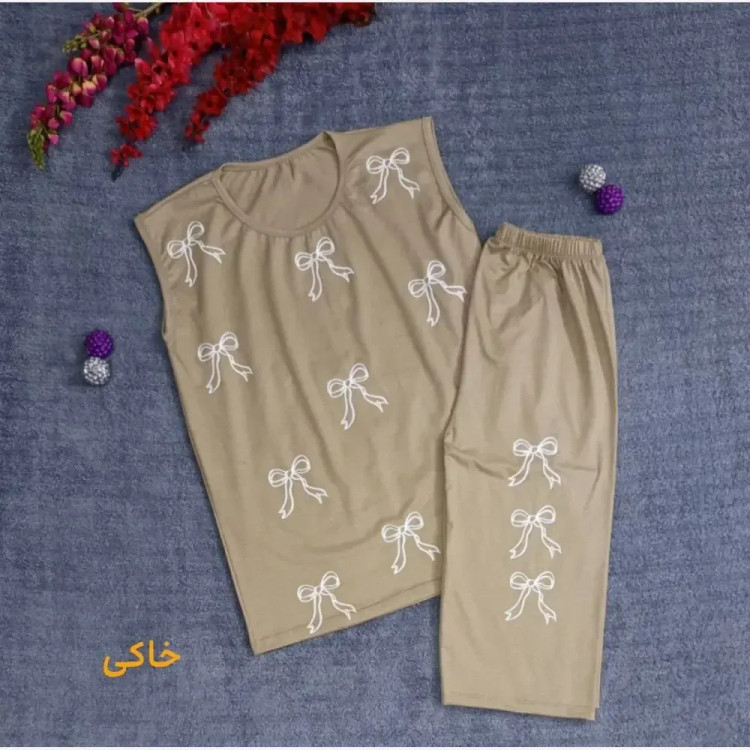 ست تاپ شلوارک طرح پاپیون نخ لاکرا خانگی