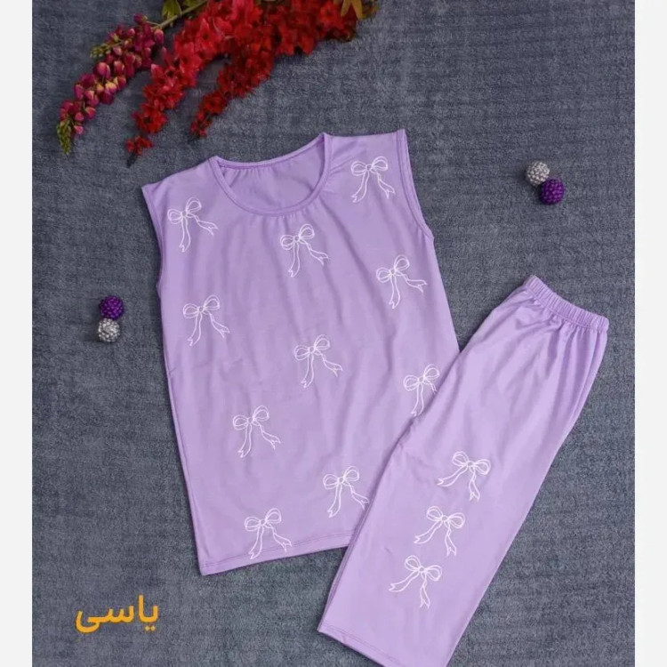 ست تاپ شلوارک طرح پاپیون نخ لاکرا خانگی