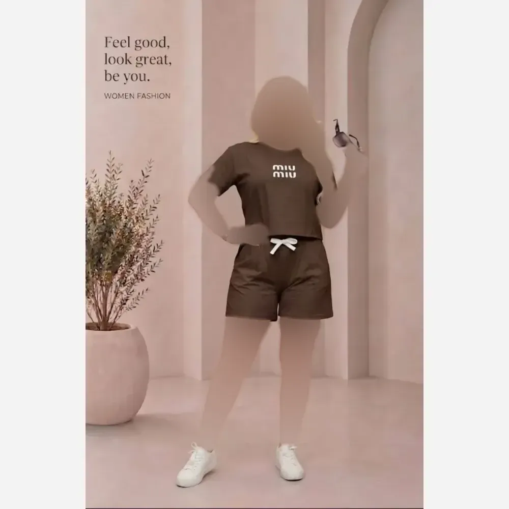 ست کراپ شلوارک زنانه نخ پنبه کیفیت عالی مدل miu miu