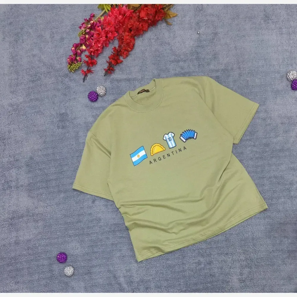تیشرت قواره دار سوپر نخ پنبه گرم بالا مدل آرژانتین سایز XL و 2XL
