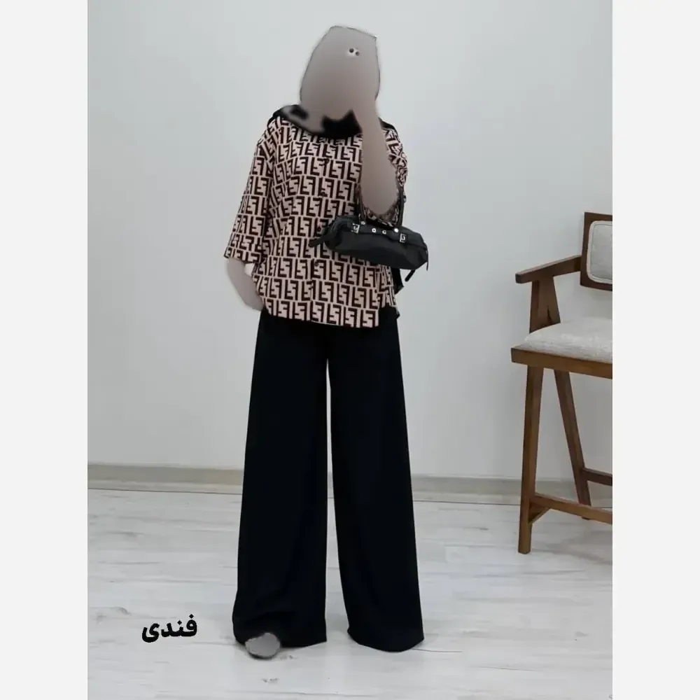 شومیز شلوار طرح دار زنانه کرپ بوگاتی فری سایز 38 تا 46