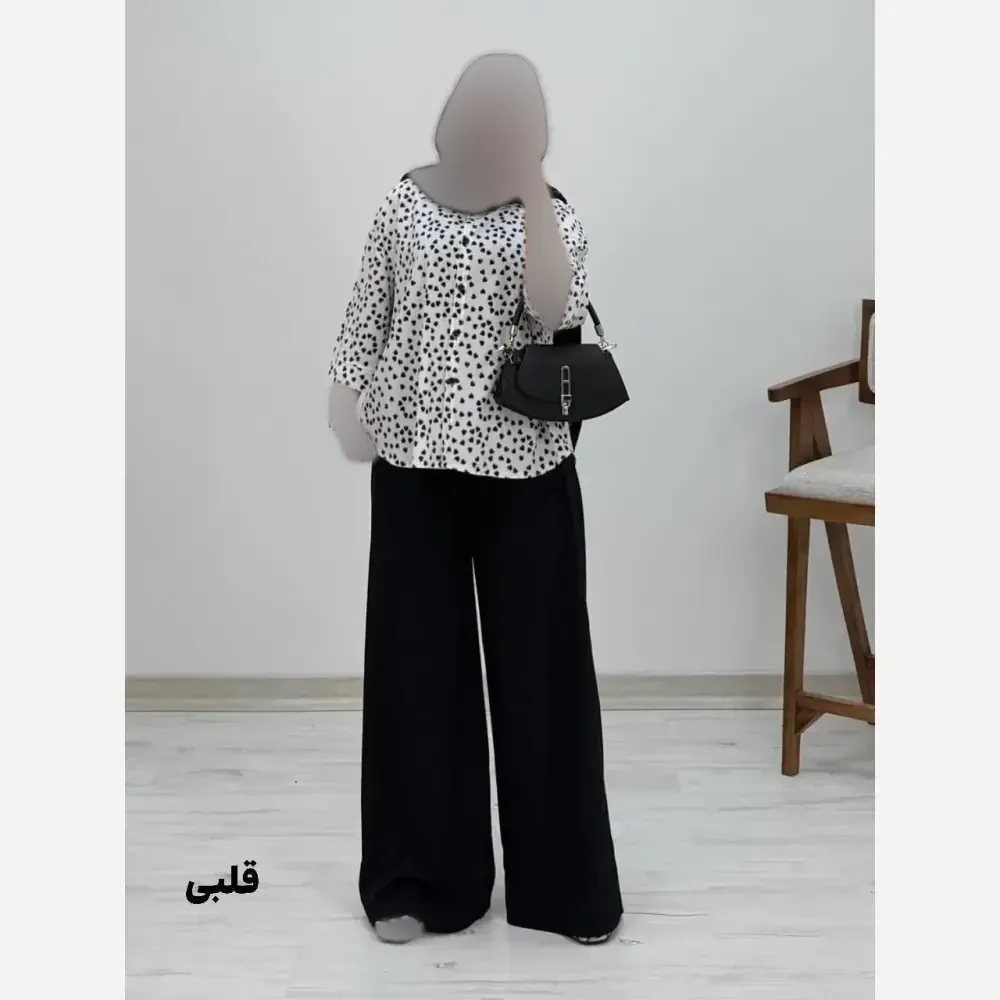 شومیز شلوار طرح دار زنانه کرپ بوگاتی فری سایز 38 تا 46