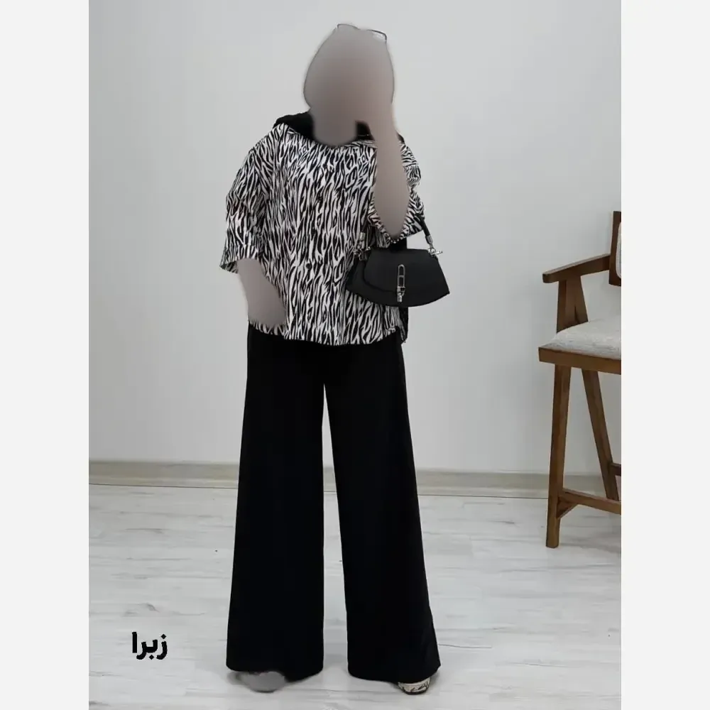 شومیز شلوار طرح دار زنانه کرپ بوگاتی فری سایز 38 تا 46