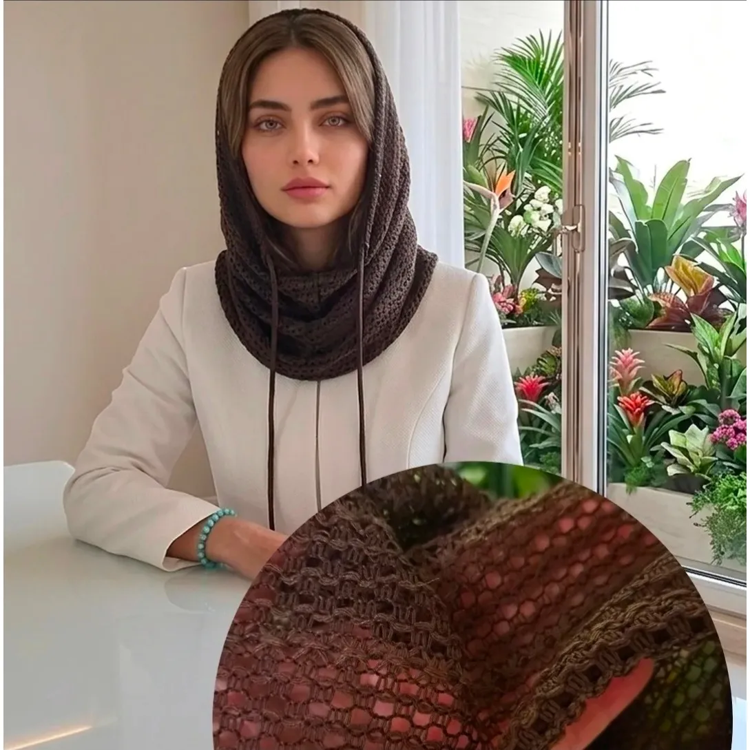 رینگ اسکارف پاییزی بند دار جنس بافت رنگ مشکی سرمه ای قهوه ای سایز 50 در 80 سانتی متر