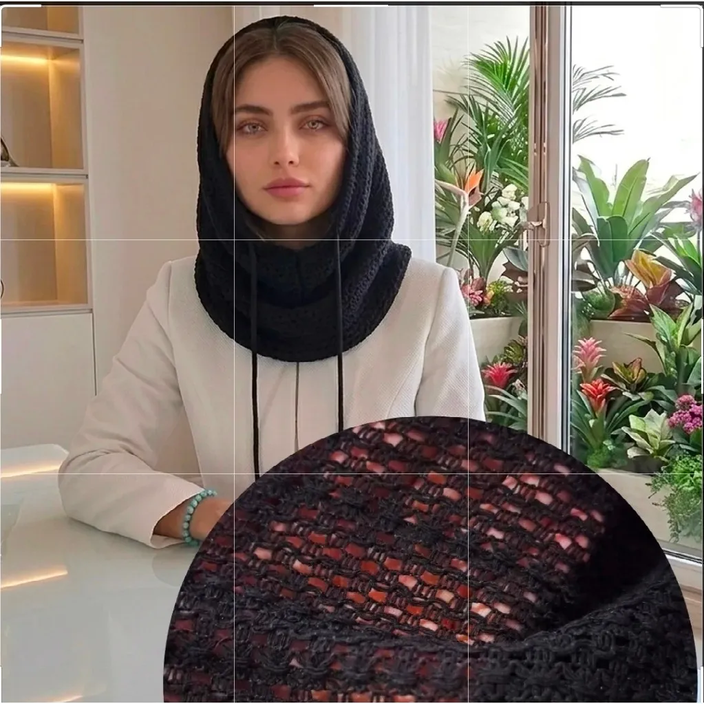رینگ اسکارف پاییزی بند دار جنس بافت رنگ مشکی سرمه ای قهوه ای سایز 50 در 80 سانتی متر