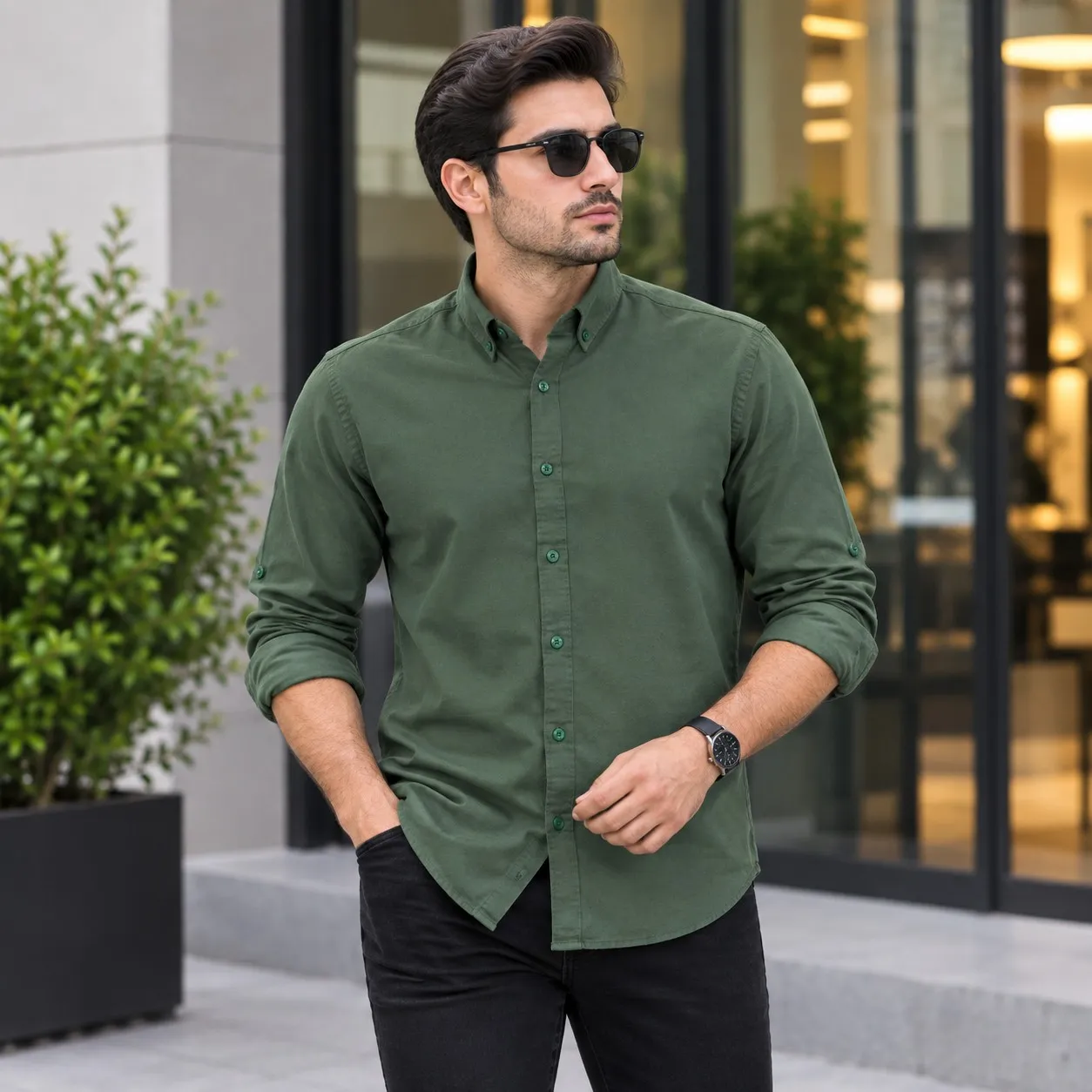 پیراهن جین کاغذی مردانه آستین بلند اسپرت رنگ آبی