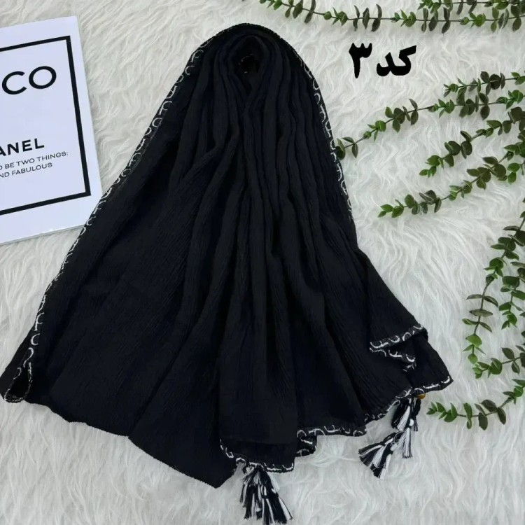 شال نخی بلک چری دور گان دوزی گد 949 قواره 220*80 سانت بدون آبرفت و چروک