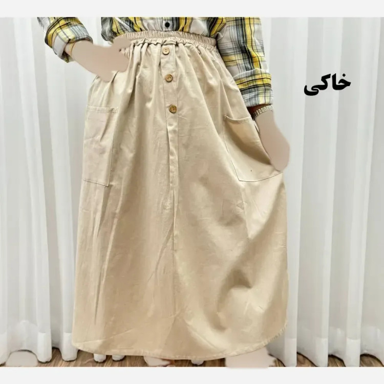دامن لنین جلو جیب فری سایز مناسب تا سایز 48