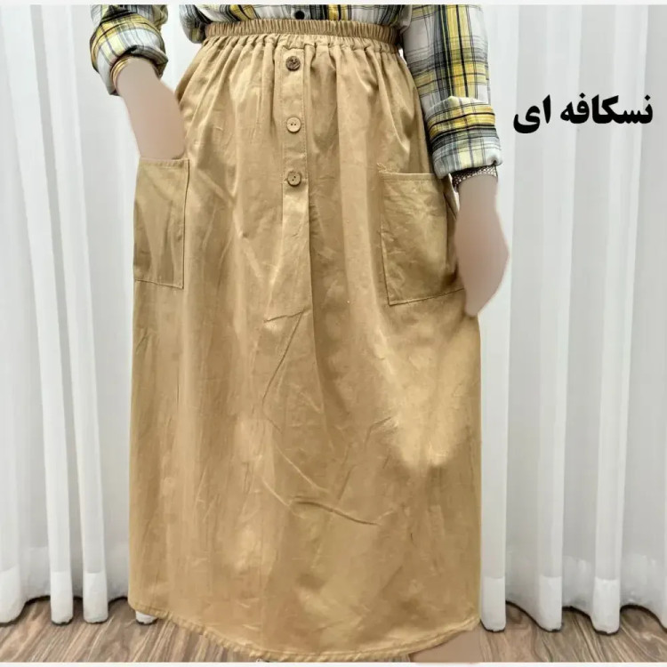 دامن لنین جلو جیب فری سایز مناسب تا سایز 48