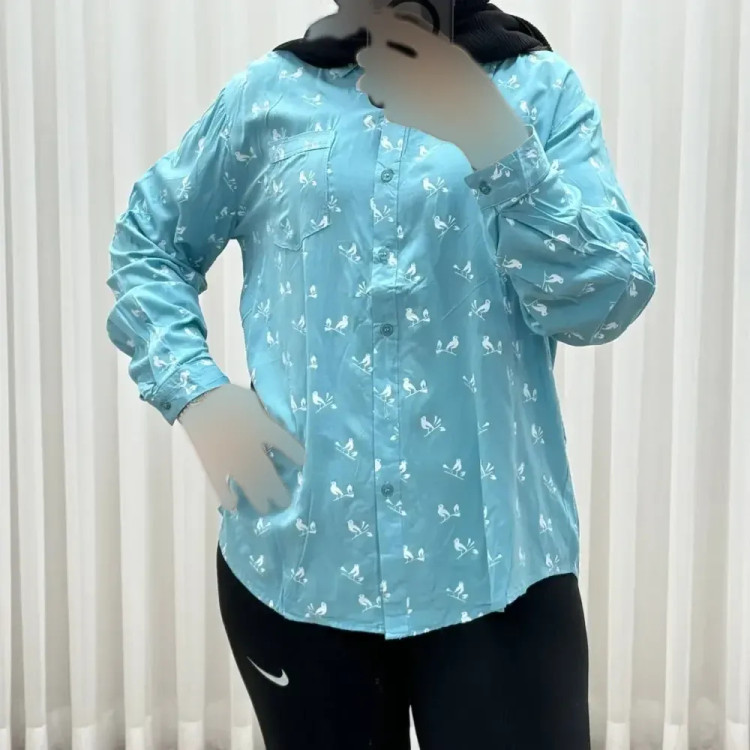 شومیز وارداتی نخی مدل Bird کد 1364 فری سایز تا 50 تنخور شیک چهارفصل زنانه و دخترانه