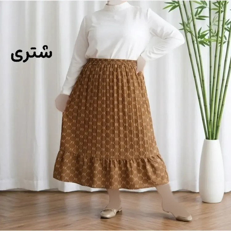 دامن پارچه خارجی مدل Fendi کد 1368 فری سایز تا 48 قد 97 سانتیمتر جنس پفکی چهارفصل زنانه شیک راحت