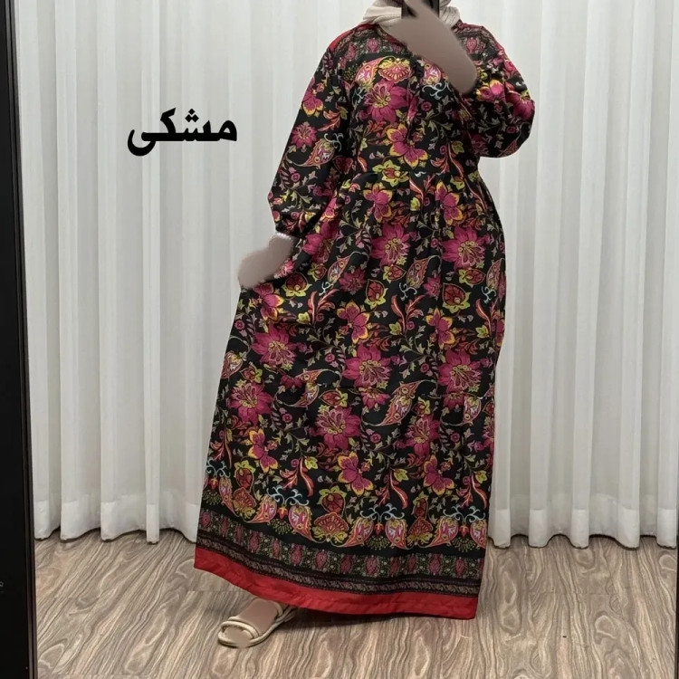 پیراهن فلور بوگاتی حاشیه دار نخی فری سایز تا 50 بنددار چهارفصل زنانه شیک