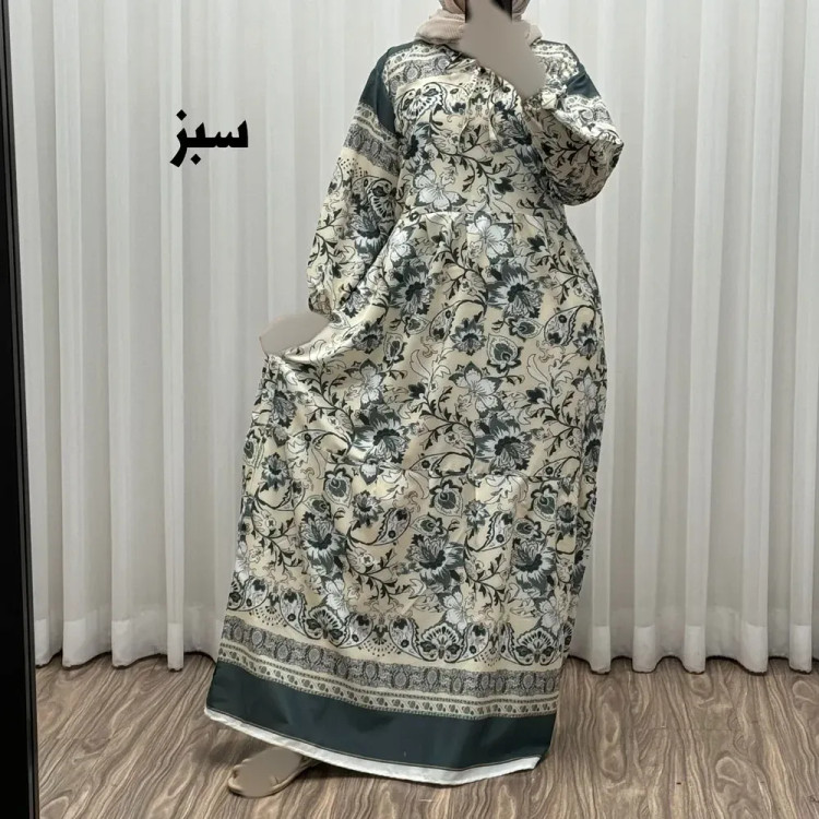پیراهن فلور بوگاتی حاشیه دار نخی فری سایز تا 50 بنددار چهارفصل زنانه شیک