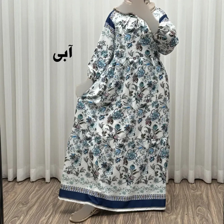 پیراهن فلور بوگاتی حاشیه دار نخی فری سایز تا 50 بنددار چهارفصل زنانه شیک