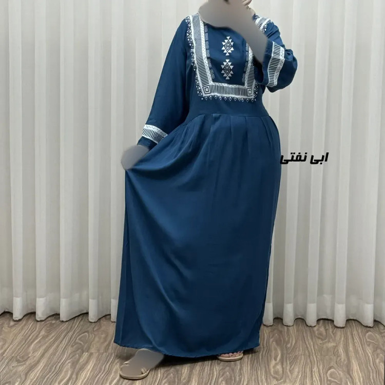 پیراهن نخی زنانه مدل پادمیرا فری سایز مناسب تا 48 همراه با کمربند