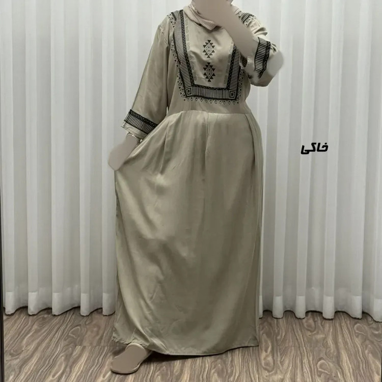 پیراهن نخی زنانه مدل پادمیرا فری سایز مناسب تا 48 همراه با کمربند