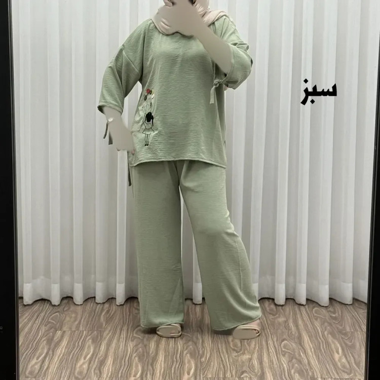ست بلوز شلوار بادکنکی فری سایز تا 52 ابر و باد چهارفصل شیک و راحت بدون آبرفت و رنگ رفتگی