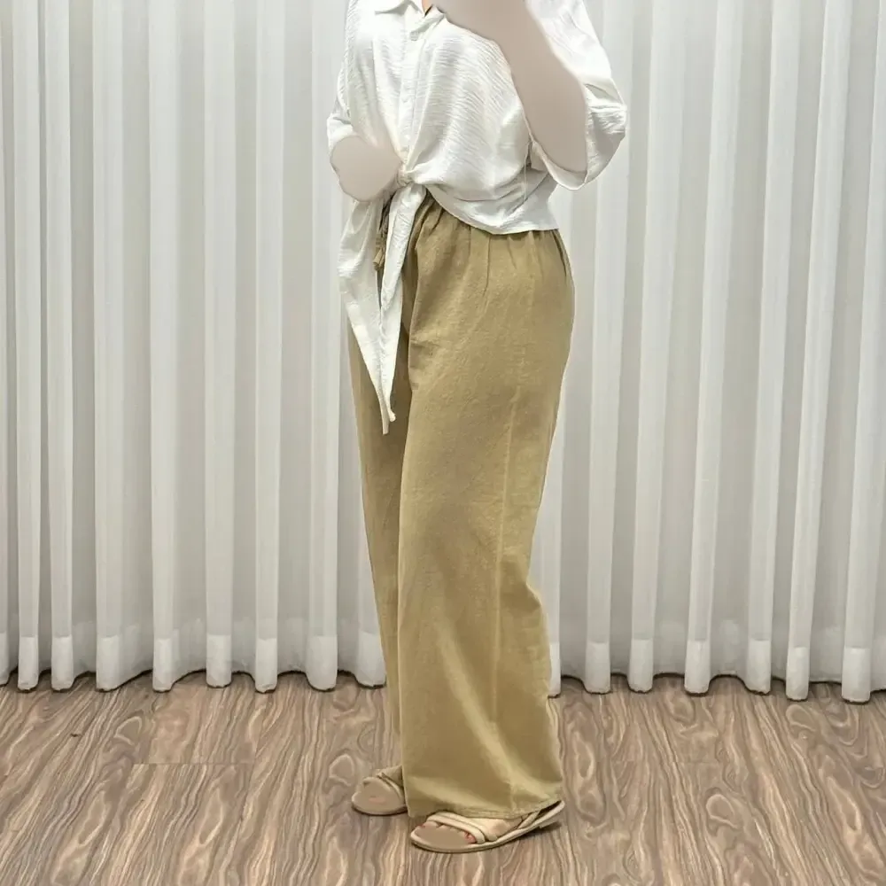 شلوار الیاف طبیعی زنانه فری سایز تا سایز 46 تن خور شیک و راحت چهارفصل بدون چروک و آبرفت