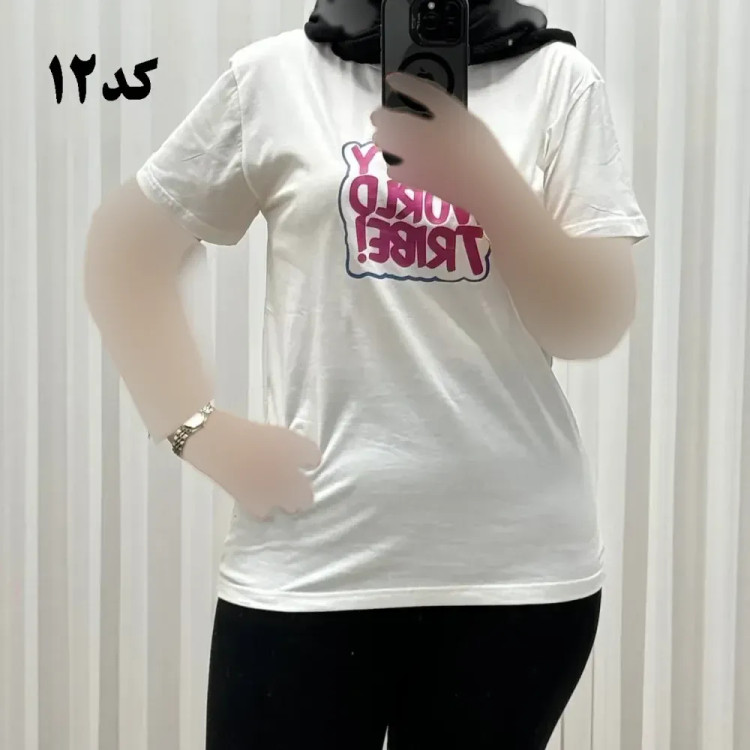 تیشرت زنانه وارداتی میکس طرحبندی کد 1269 جنس نخ پنبه چهارفصل تنخور راحت سایز M L XL