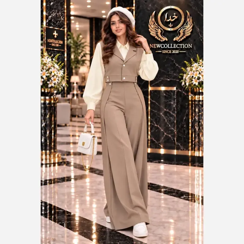 ست سه تیکه پاییزه زنانه جنس سوپرمازراتی گرم بالا فری سایز